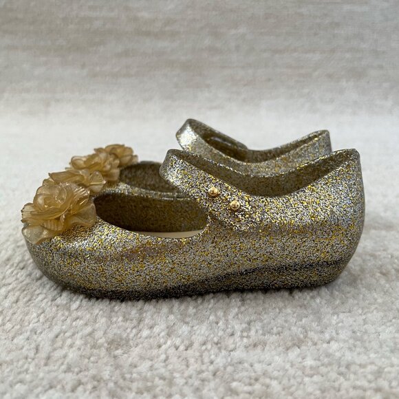 Mini Melissa Other - Mini Melissa Girls Ultragirl Gold Glitter Flower Sandals Toddler Shoes 10